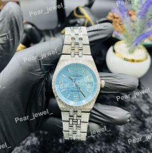 Iced Out Sky Blue Moissanite Automatic Luxury Wrist Watch