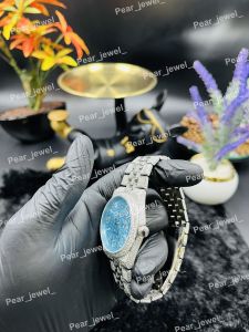 Iced Out Sky Blue Moissanite Automatic Luxury Wrist Watch