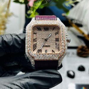 Iced Out Square Roman Dial Moissanite Automatic Wrist Watch