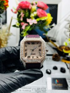 Iced Out Square Roman Dial Moissanite Automatic Wrist Watch