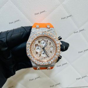 Iced Out VVS Moissanite Chronograph Orange Strap Watch