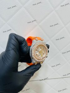 Iced Out VVS Moissanite Chronograph Orange Strap Watch