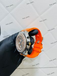 Iced Out VVS Moissanite Chronograph Orange Strap Watch