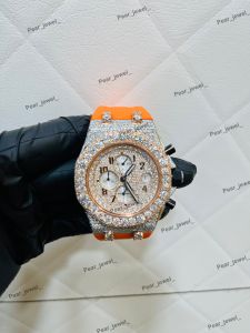 Iced Out VVS Moissanite Chronograph Orange Strap Watch