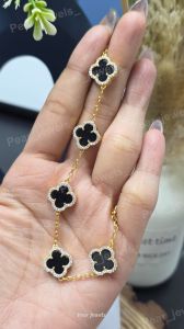 Luxury Black Clover VVS Moissanite 925 Silver Bracelet