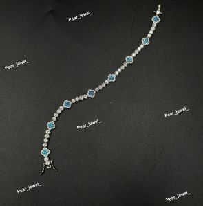 Luxury Blue Clover VVS Moissanite 925 Silver Tennis Bracelet