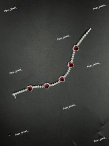 Luxury Red Heart VVS Moissanite 925 Silver Tennis Bracelet