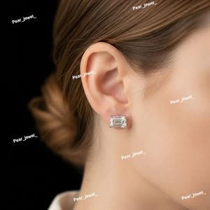 Minimal Emerald VVS Moissanite 925 Silver Stud Earrings