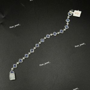 Premium Dark Blue Clover VVS Moissanite 925 Silver Bracelet