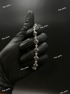 Premium Dark Blue Clover VVS Moissanite 925 Silver Bracelet