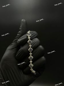 Premium Dark Blue Clover VVS Moissanite 925 Silver Bracelet