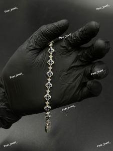 Premium Dark Blue Clover VVS Moissanite 925 Silver Bracelet
