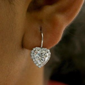 Romantic Heart Halo VVS Moissanite 925 Silver Hoop Earrings