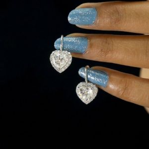 Romantic Heart Halo VVS Moissanite 925 Silver Hoop Earrings