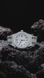 Stainless Steel Iced Out Blue Arabic Dial VVS Moissanite Luxury Watch