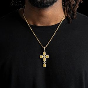 VVS Emerald Moissanite 925 Sterling Silver Cross Design Pendant