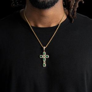 VVS Emerald Moissanite 925 Sterling Silver Cross Design Pendant