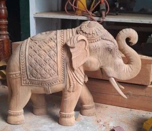 12 Inch Wooden Carved Elephant Statue