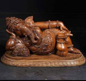 12 Inches Vaagai Wood Sleeping Ganesha Statue
