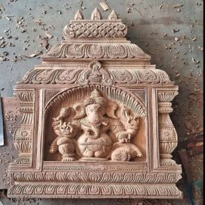 18 Inch Wooden Chaturbhuja Lord Ganesha Seated Idol