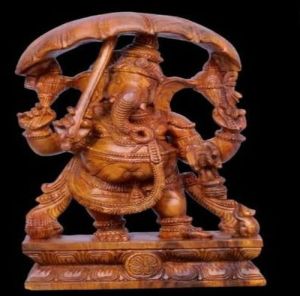 18 Inch Wooden Umbrella Ganesha Idol