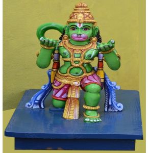 36 Inch Painted Wooden Abhaya Hanuman Statue