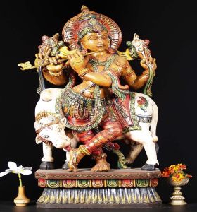 36 Inch Wooden Painted Venugopal Statue