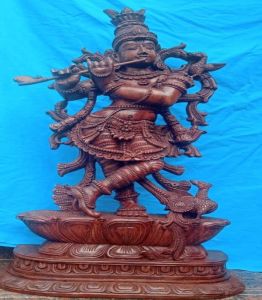 60 Inches Wooden Krishna Playing Flute Statue