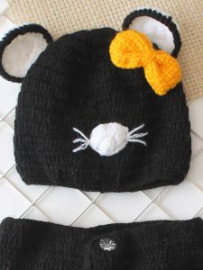 Handmade Crochet Cat Design Baby Photography Costume Set