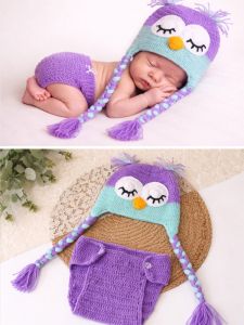Handmade Crochet Baby Owl Hat &AMP; Diaper Cover Set