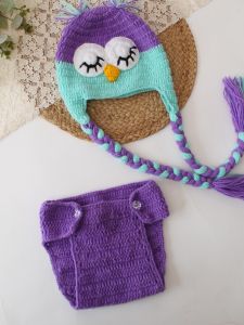 Handmade Crochet Baby Owl Hat &AMP; Diaper Cover Set