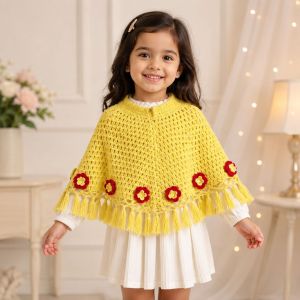 Handmade Floral Crochet Kids Poncho