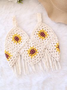 Handmade Sunflower Crochet Fringe Top