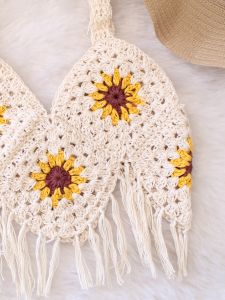 Handmade Sunflower Crochet Fringe Top