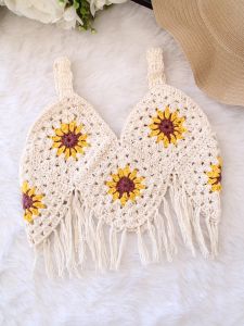 Handmade Sunflower Crochet Fringe Top