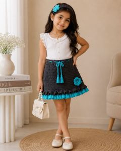 Midnight Blue Crochet Girls Skirt with Headband