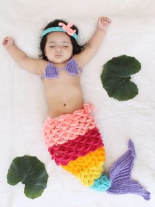 Rainbow Mermaid Tail Crochet Outfit for Baby Girls