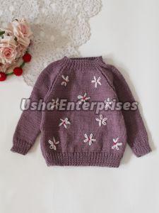Handknitted Floral Embroidered Merino Pullover - Purple
