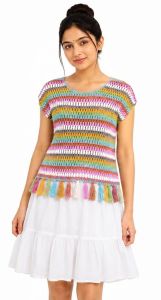 Women Handmade Multicolor Crochet Tassel Top
