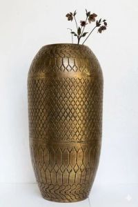 Antique Embossed Iron Floor Flower Vase