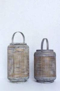 Antique Iron Lantern Candle Holder Set