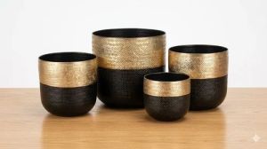 Golden &AMP; Black Aluminum Planter Set
