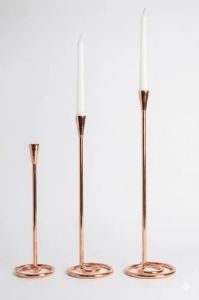 Rose Golden Taper Candle Stand Set