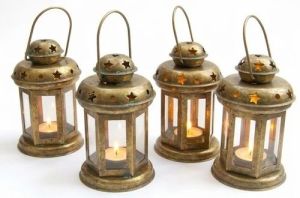 Vintage Iron Tealight Lantern Set