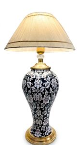 Black Floral Design Ceramic Table Lamp