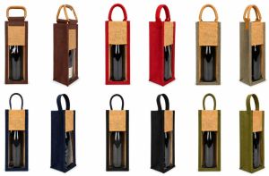 1 Bottle Jute PVC Window Wine Bottle Bag