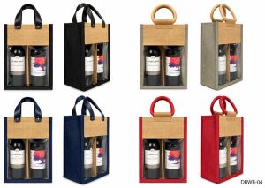 2 Bottle Jute PVC Window Wine Bottle Bag