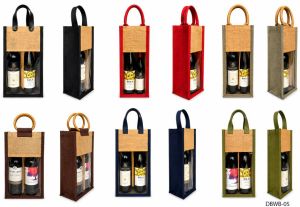 2 Bottle Jute PVC Window Wine Bottle Bag