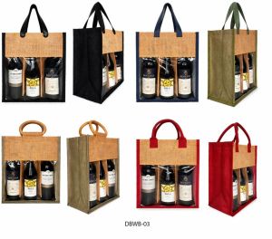 3 Bottle Jute PVC Window Wine Bottle Bag