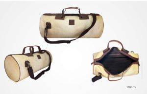 Beige Leather Trim Canvas Duffle Bag